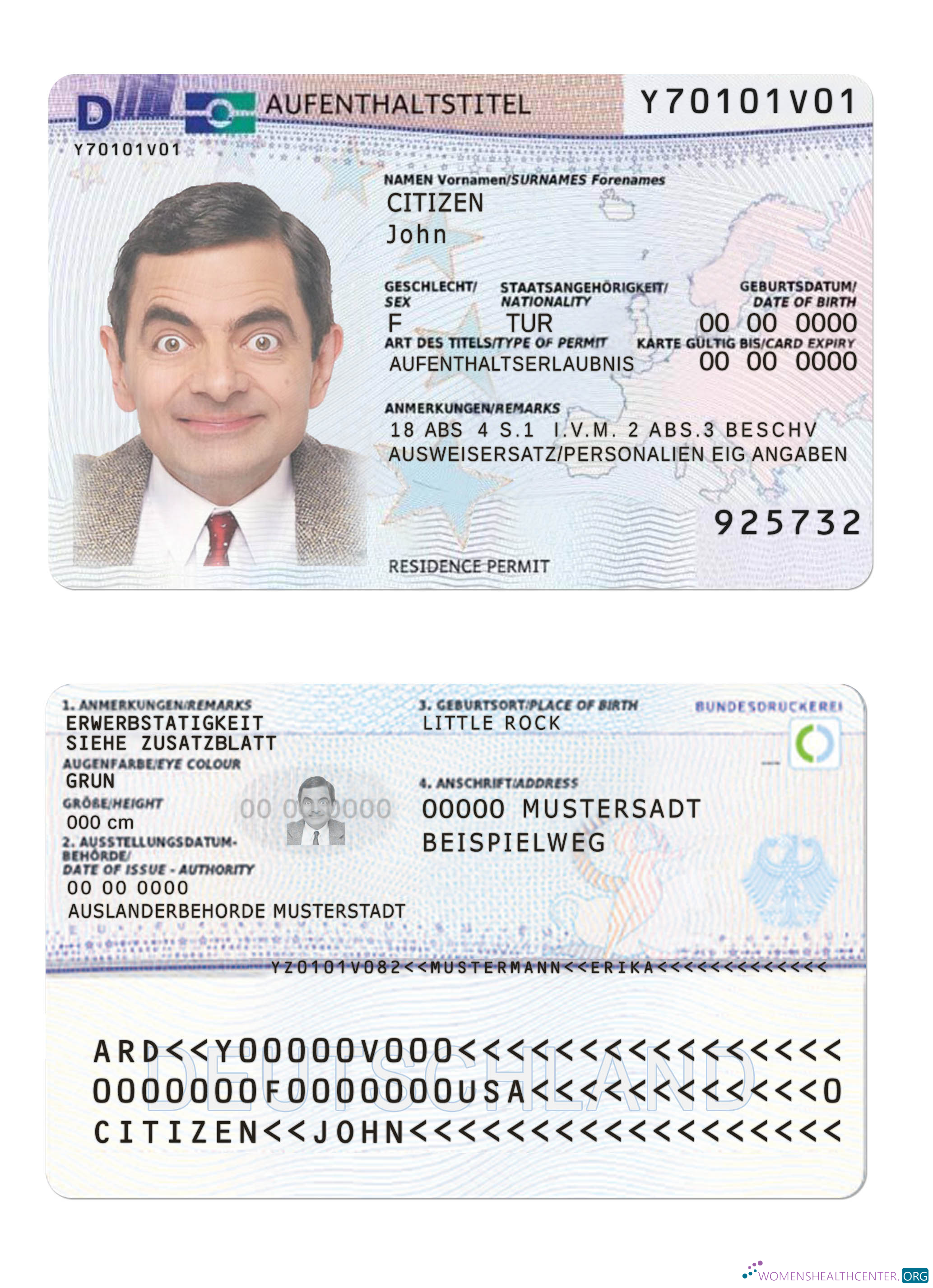 Download Germany residence permit PSD template, 2011   present Photoshop template